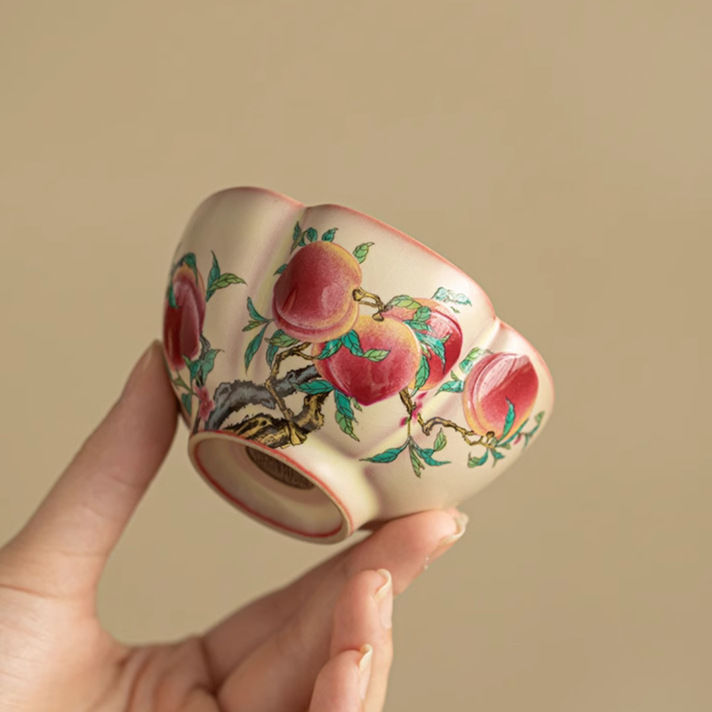 Jiu Tao Handcrafted Ru Kiln Blossom Cup Ceramic Tea Cup