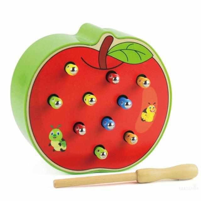 Catch the Worm Fruit Shape Wooden Toy