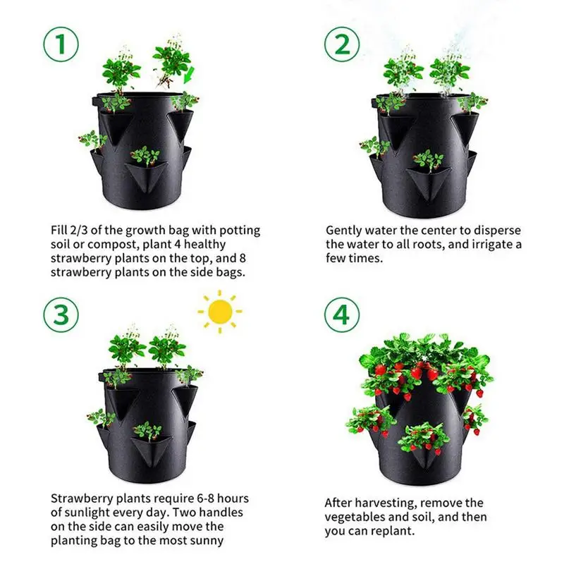 Multi-Mouth Grow Bag 7 Gallons Strawberry Tomato Planting Bags Reusable Gardens Balconies Flower Herb Planter