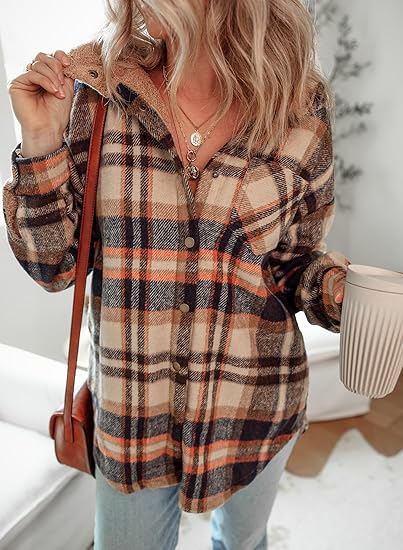 Women's Flannel Hooded Plaid 2025 Shirt Style Thick Winter Coat, Warm Button-Down Jacket with Fleece Fit