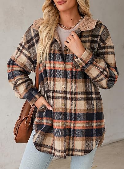 Women's Flannel Hooded Plaid 2025 Shirt Style Thick Winter Coat, Warm Button-Down Jacket with Fleece Fit