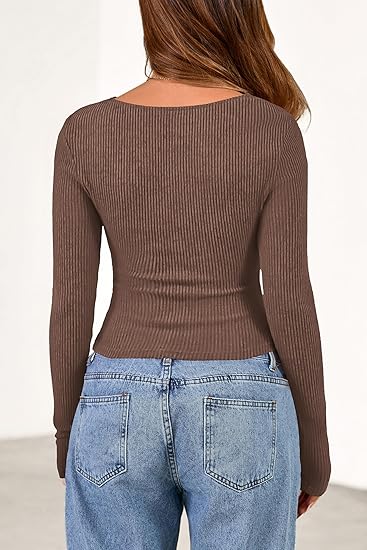 Women's long-sleeved turtleneck ribbed knit autumn shirt, slim fit, pleated, cropped top, basic T-shirt.