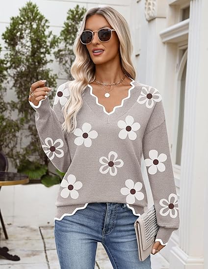 Women's 2025 Autumn V-neck Sweater, Casual Long-sleeved Lightweight Ribbed Knit Pullover, Casual Formal Top