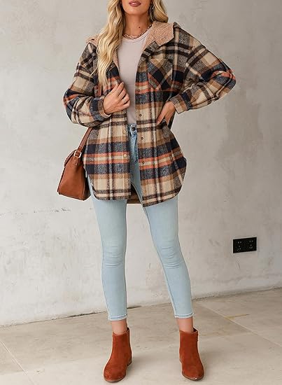 Women's Flannel Hooded Plaid 2025 Shirt Style Thick Winter Coat, Warm Button-Down Jacket with Fleece Fit