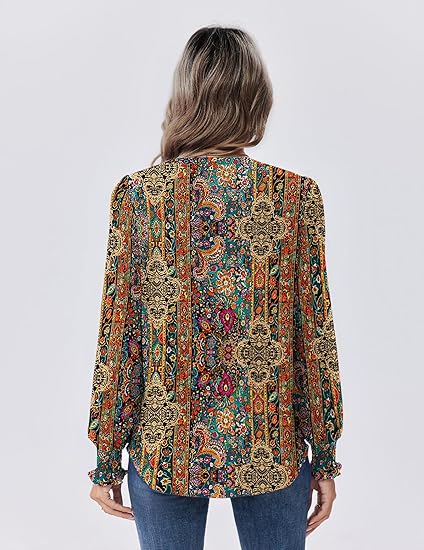 Women's long-sleeved puff sleeve blouse, casual and versatile round neck with pleated design, suitable for summer, autumn and work occasions, sizes S-3XL.