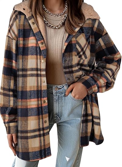 Women's Flannel Hooded Plaid 2025 Shirt Style Thick Winter Coat, Warm Button-Down Jacket with Fleece Fit