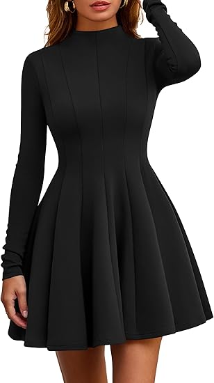 Autumn 2025 women's dresses: elegant and stylish, casual long-sleeved A-line short dress with ruffle details, perfect for back-to-school parties.