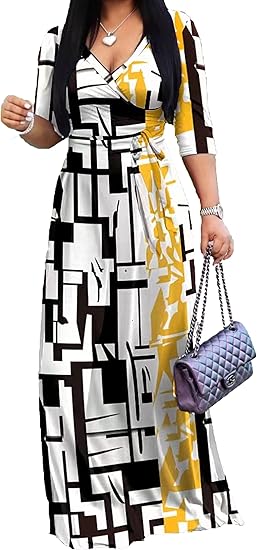 Women's casual and sexy V-neck three-quarter sleeve club party dress