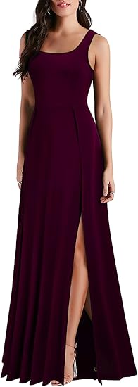 Women's square-neck, sexy, slit cocktail party evening dress/long formal dress