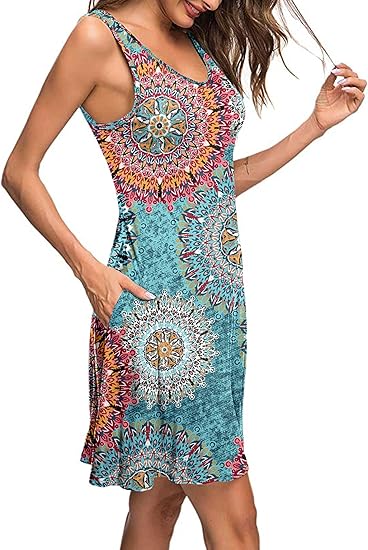 Women's summer casual T-shirt dress, beach cover-up vest dress.