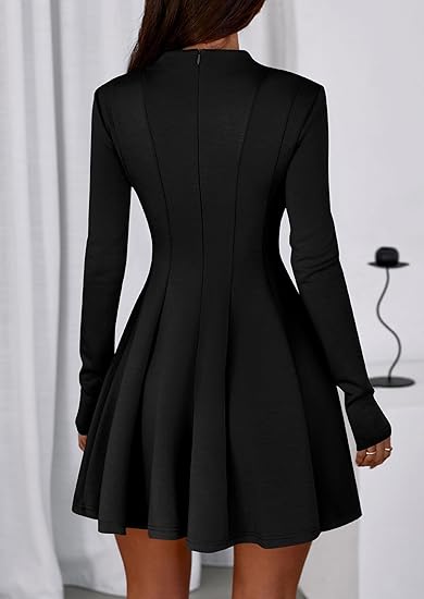 Autumn 2025 women's dresses: elegant and stylish, casual long-sleeved A-line short dress with ruffle details, perfect for back-to-school parties.