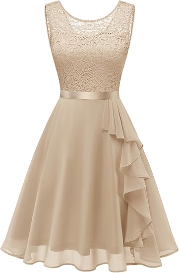 Formal cocktail dresses, bridesmaid dresses, wedding guest dresses, short prom dresses, ruffled hems, sleeveless lace dresses (suitable for Christmas).
