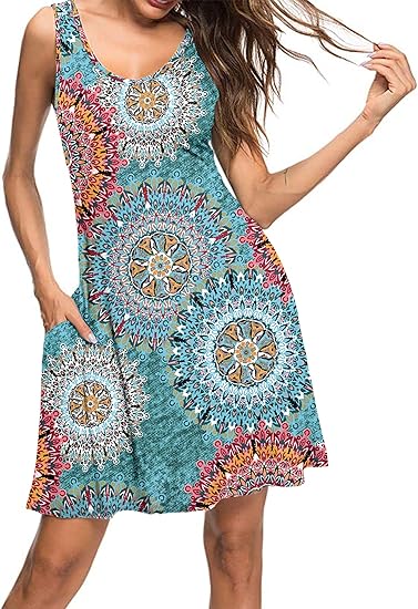 Women's summer casual T-shirt dress, beach cover-up vest dress.