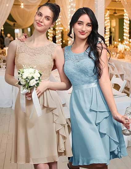 Formal cocktail dresses, bridesmaid dresses, wedding guest dresses, short prom dresses, ruffled hems, sleeveless lace dresses (suitable for Christmas).