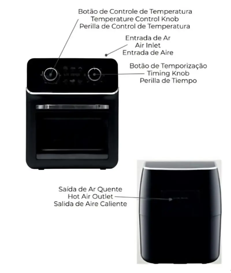 Fritadeira Elétrica Sem Óleo Air Fryer Forno 12L 220v - Home Land