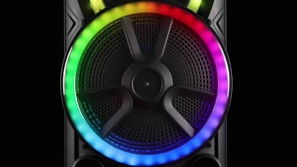 Sistema de alto-falantes duplos de 15 polegadas para karaokê com 2 microfones, caixa de som portátil para festas, som potente, estéreo sem fio Bluetooth, recarregável, controle remoto e iluminação LED.