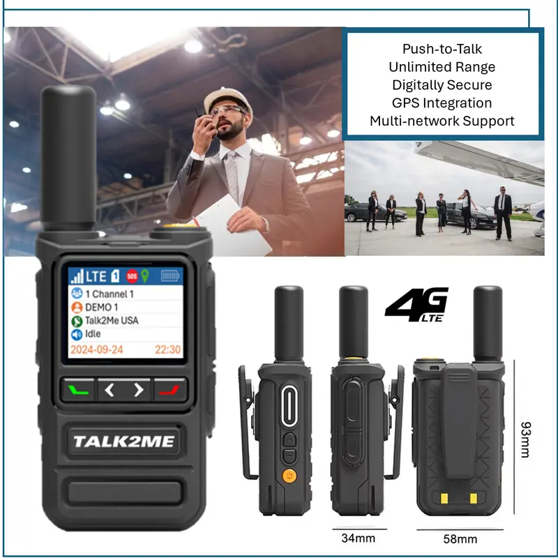 Talk2Me 25 STANDARD Rádio portátil walkie-talkie com cabo de carregamento USB, 1 ano de serviço incluído. O walkie-talkie mais popular, cobertura em 36 países, compatível com todas as operadoras nos EUA, rádio global durável.