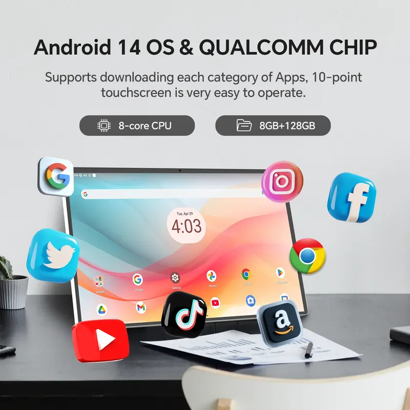 Monitor portátil com tela sensível ao toque KTC 25'' 1080p MegPad A25Q5, processador Qualcomm de 8 núcleos, 8 GB de RAM + 128 GB de armazenamento, Android 14, certificação Google EDLA, câmera de 8 MP, alto-falantes de 2*8W + 2*4W, controle remoto, ba