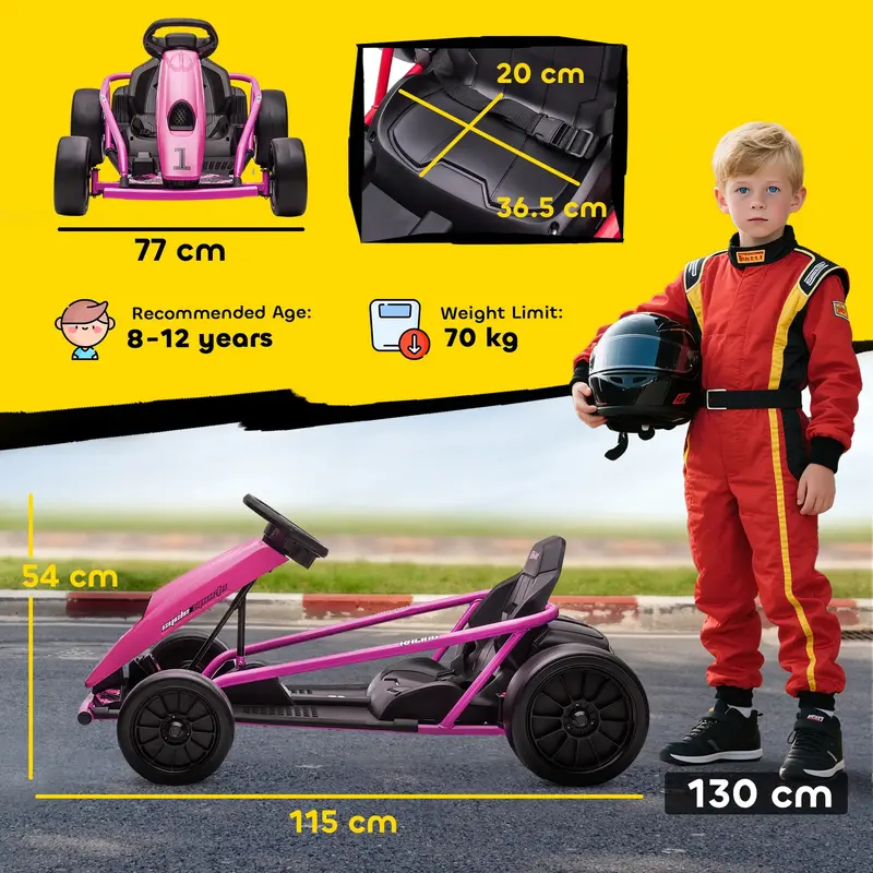 Kart elétrico Aosom 24V, 8,1 mph, carro de corrida a bateria com função de derrapagem, partida suave, música e buzina, para crianças de 6 a 12 anos.
