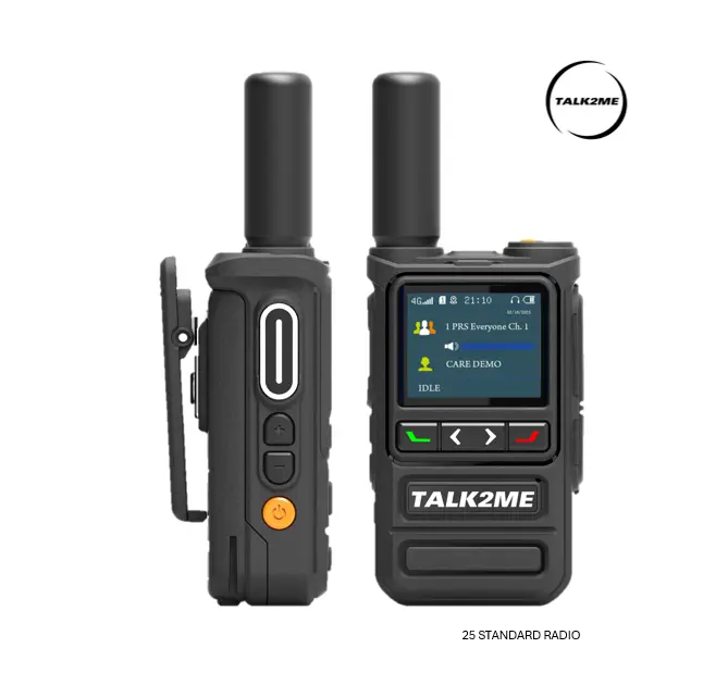 Talk2Me 25 STANDARD Rádio portátil walkie-talkie com cabo de carregamento USB, 1 ano de serviço incluído. O walkie-talkie mais popular, cobertura em 36 países, compatível com todas as operadoras nos EUA, rádio global durável.