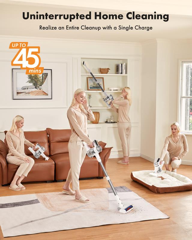 【Homeika 2025, modelo recém-atualizado】O aspirador sem fio Trucozie T350 apresenta um design leve 8 em 1, com autonomia de até 45 minutos e sucção potente de 33 kPa. Este aspirador sem fio recarregável é ideal para carpetes, pisos de cerâmica, pelos