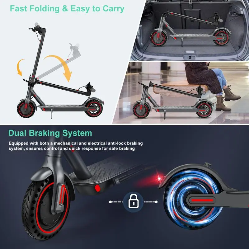 Patinete elétrico - Velocidade máxima de 19 mph, pneus sólidos de 8,5 polegadas com estrutura em colmeia, motor de 350 W, autonomia de 12 milhas, patinete dobrável com velocidade ajustável, sistema de freio duplo e controle por aplicativo, ideal para