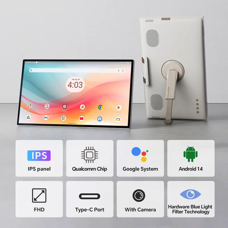 Monitor portátil com tela sensível ao toque KTC 25'' 1080p MegPad A25Q5, processador Qualcomm de 8 núcleos, 8 GB de RAM + 128 GB de armazenamento, Android 14, certificação Google EDLA, câmera de 8 MP, alto-falantes de 2*8W + 2*4W, controle remoto, ba