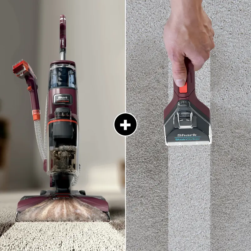 Aspirador de pó vertical para limpeza profunda de carpetes Shark CarpetXpert EX150 e limpador portátil para manchas e sujeiras, com sucção potente e escova rotativa de alta velocidade.