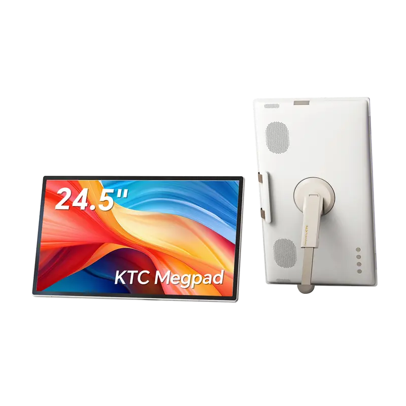 Monitor portátil com tela sensível ao toque KTC 25'' 1080p MegPad A25Q5, processador Qualcomm de 8 núcleos, 8 GB de RAM + 128 GB de armazenamento, Android 14, certificação Google EDLA, câmera de 8 MP, alto-falantes de 2*8W + 2*4W, controle remoto, ba