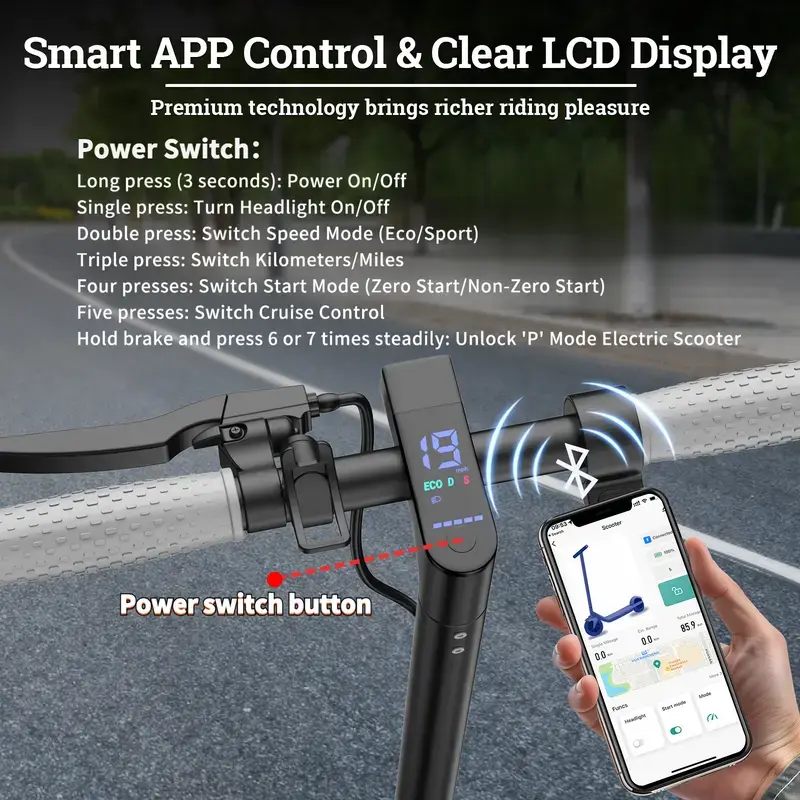 Patinete elétrico - Velocidade máxima de 19 mph, pneus sólidos de 8,5 polegadas com estrutura em colmeia, motor de 350 W, autonomia de 12 milhas, patinete dobrável com velocidade ajustável, sistema de freio duplo e controle por aplicativo, ideal para