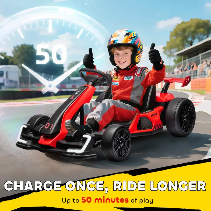 Kart elétrico Aosom 24V, 8,1 mph, carro de corrida a bateria com função de derrapagem, partida suave, música e buzina, para crianças de 6 a 12 anos.