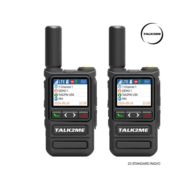 Talk2Me 25 STANDARD Rádio portátil walkie-talkie com cabo de carregamento USB, 1 ano de serviço incluído. O walkie-talkie mais popular, cobertura em 36 países, compatível com todas as operadoras nos EUA, rádio global durável.