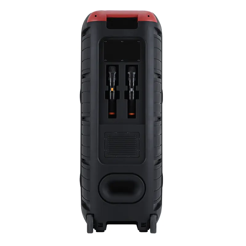 Sistema de alto-falantes duplos de 15 polegadas para karaokê com 2 microfones, caixa de som portátil para festas, som potente, estéreo sem fio Bluetooth, recarregável, controle remoto e iluminação LED.