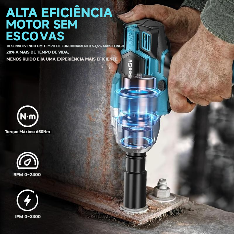 Chave de impacto elétrica sem escovas 3 em 1 Seesii, chave de impacto sem fio com 2 baterias de 4,0 Ah, 6 soquetes, 8 brocas e 6 parafusos - Ideal para carros e uso doméstico, ofertas de Black Friday WH700