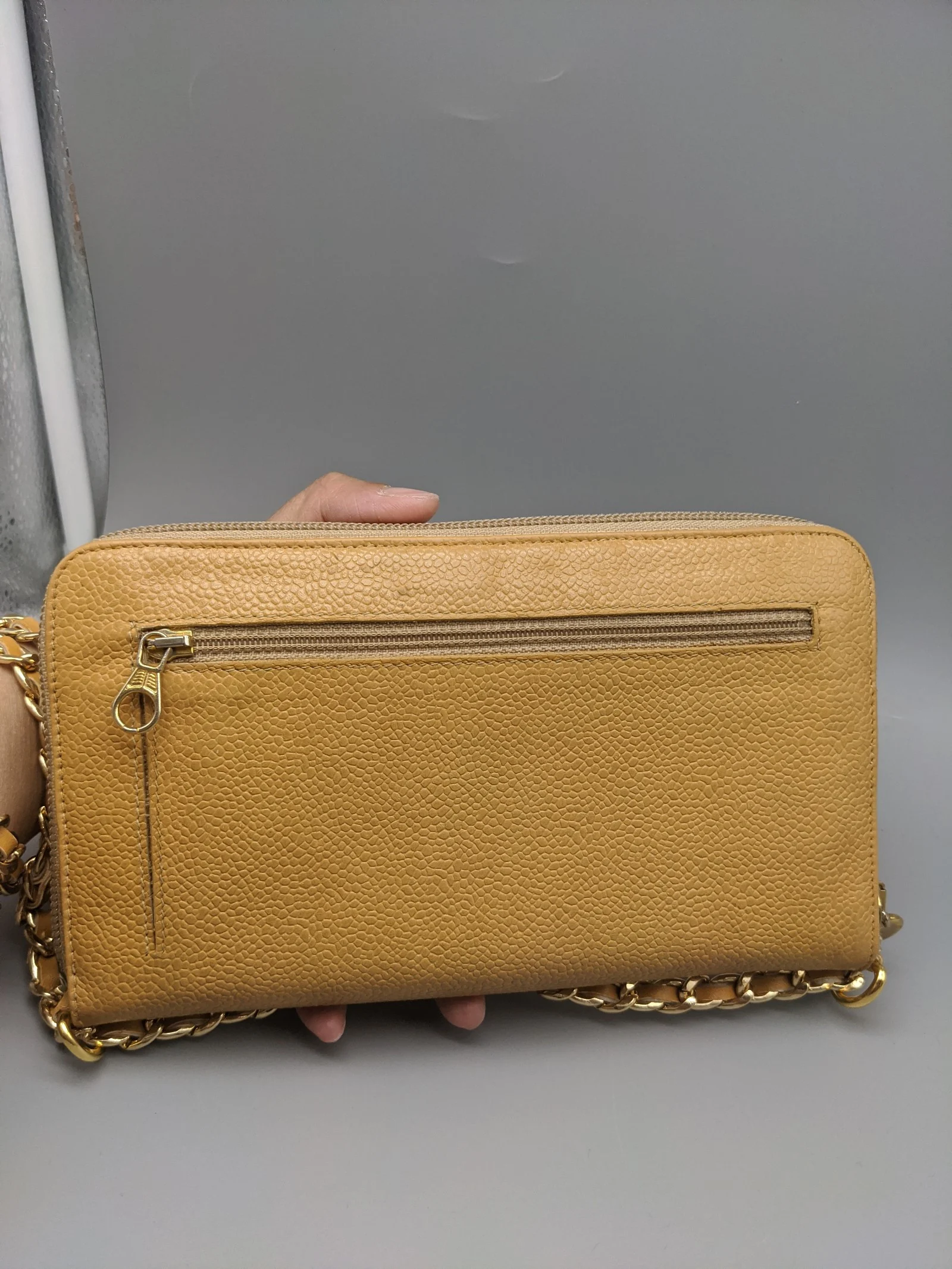 Chanel Tan Caviar Leather CC Long Bag Wallet