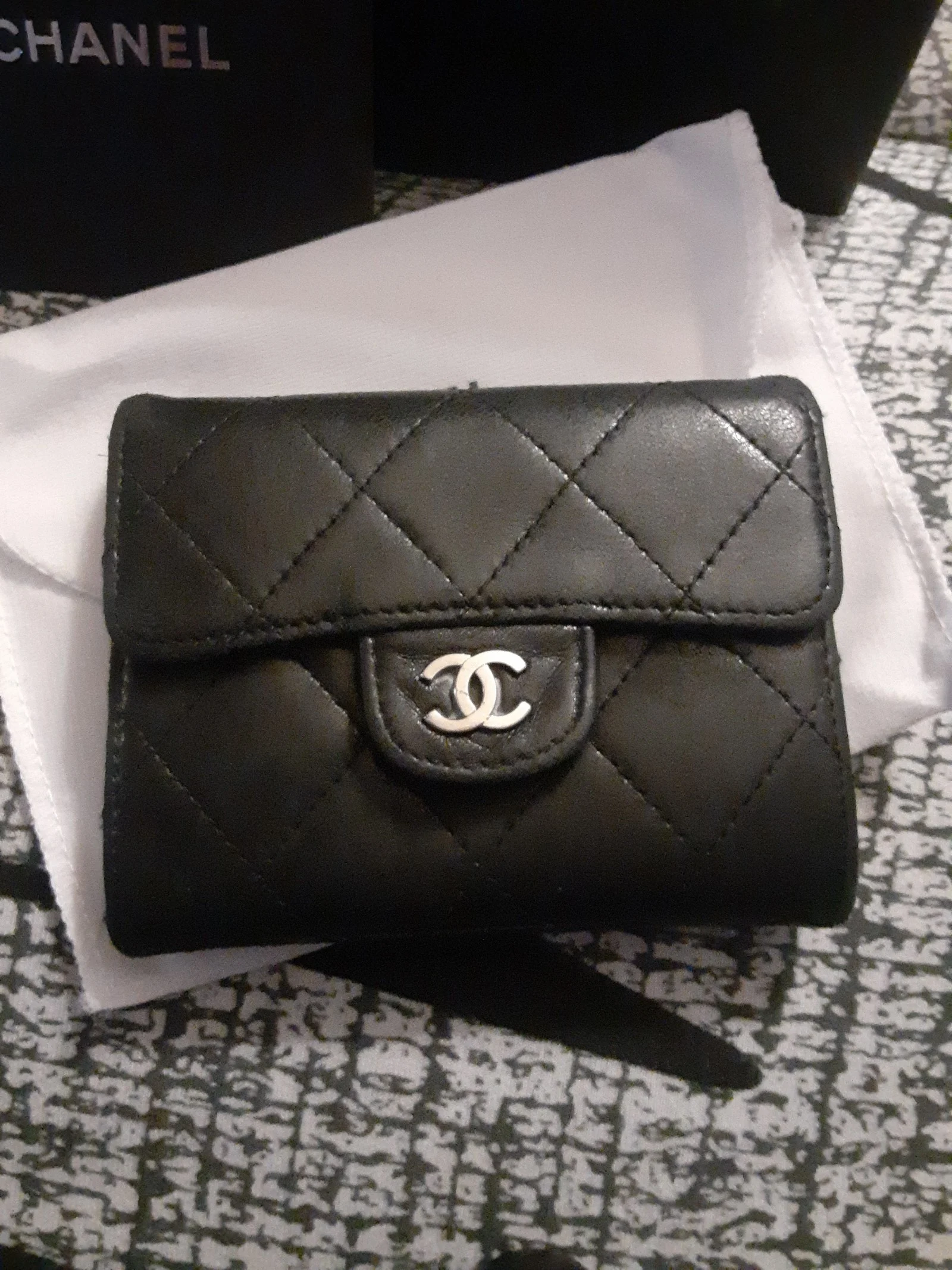 ❣Vintage Chanel Lambskin Leather Quilted Card Holder Flap Wallet