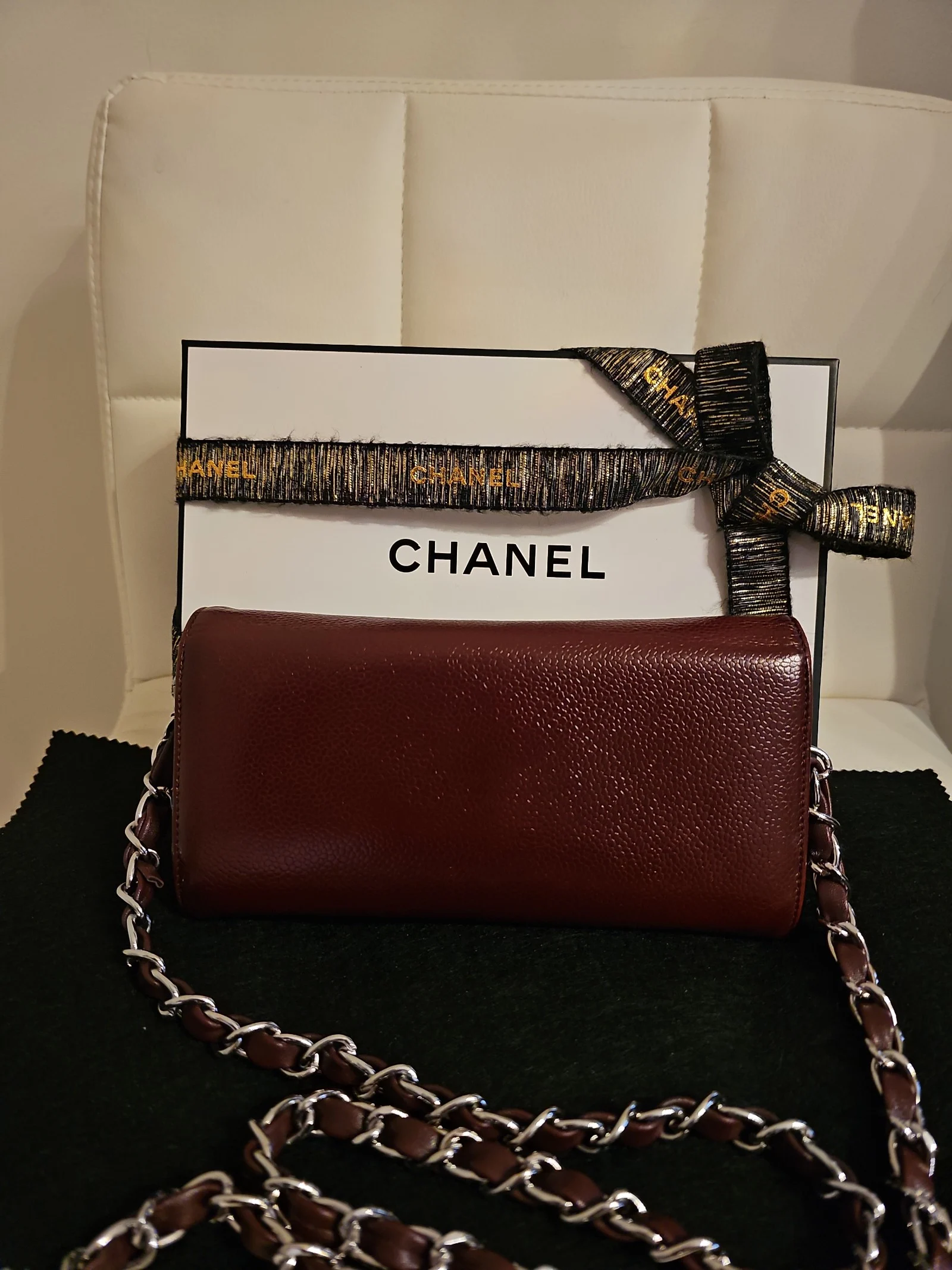 CHANEL Burgundy Leather Long Wallet
