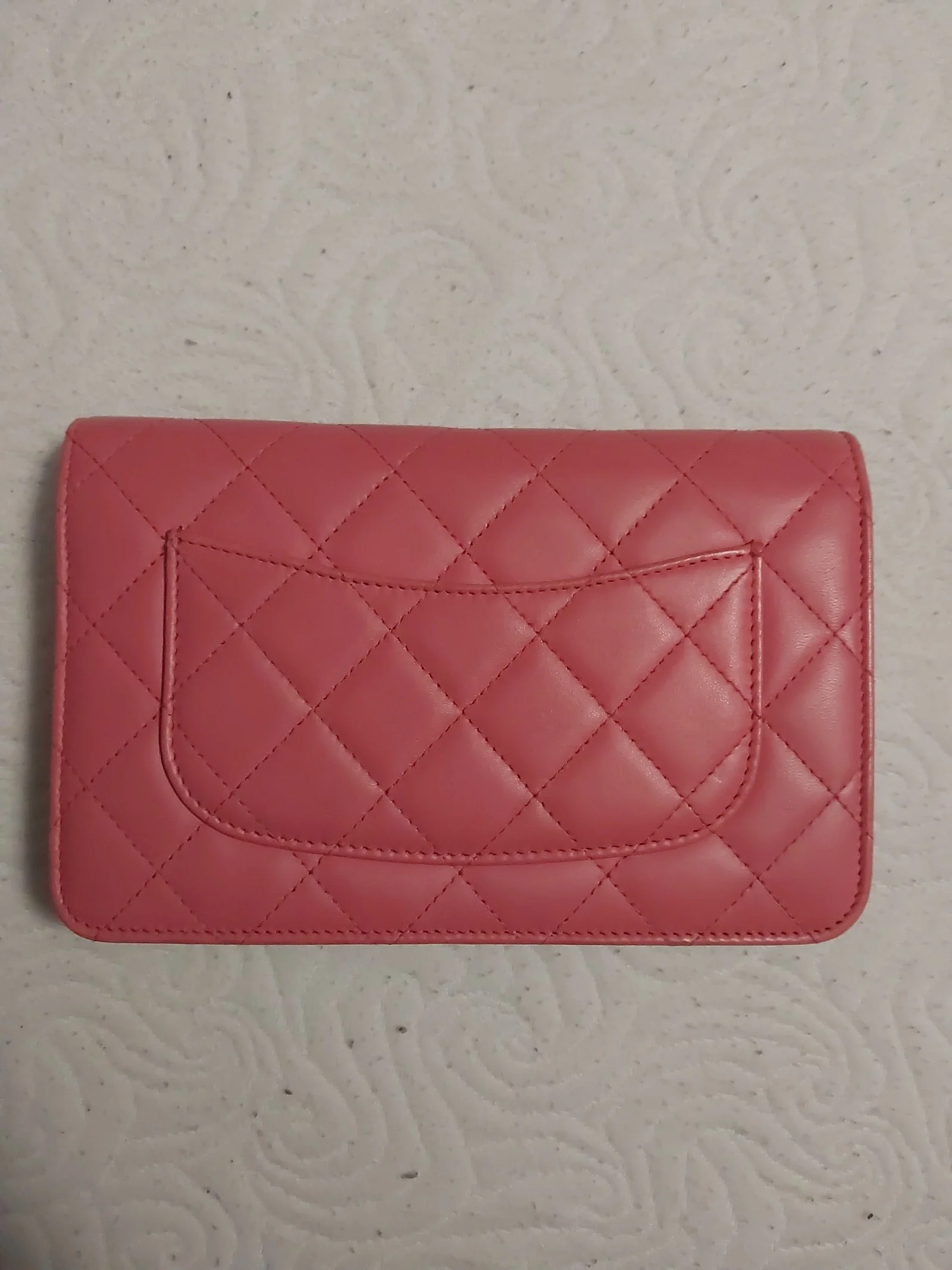Chanel pink lambskin wallet on chain
