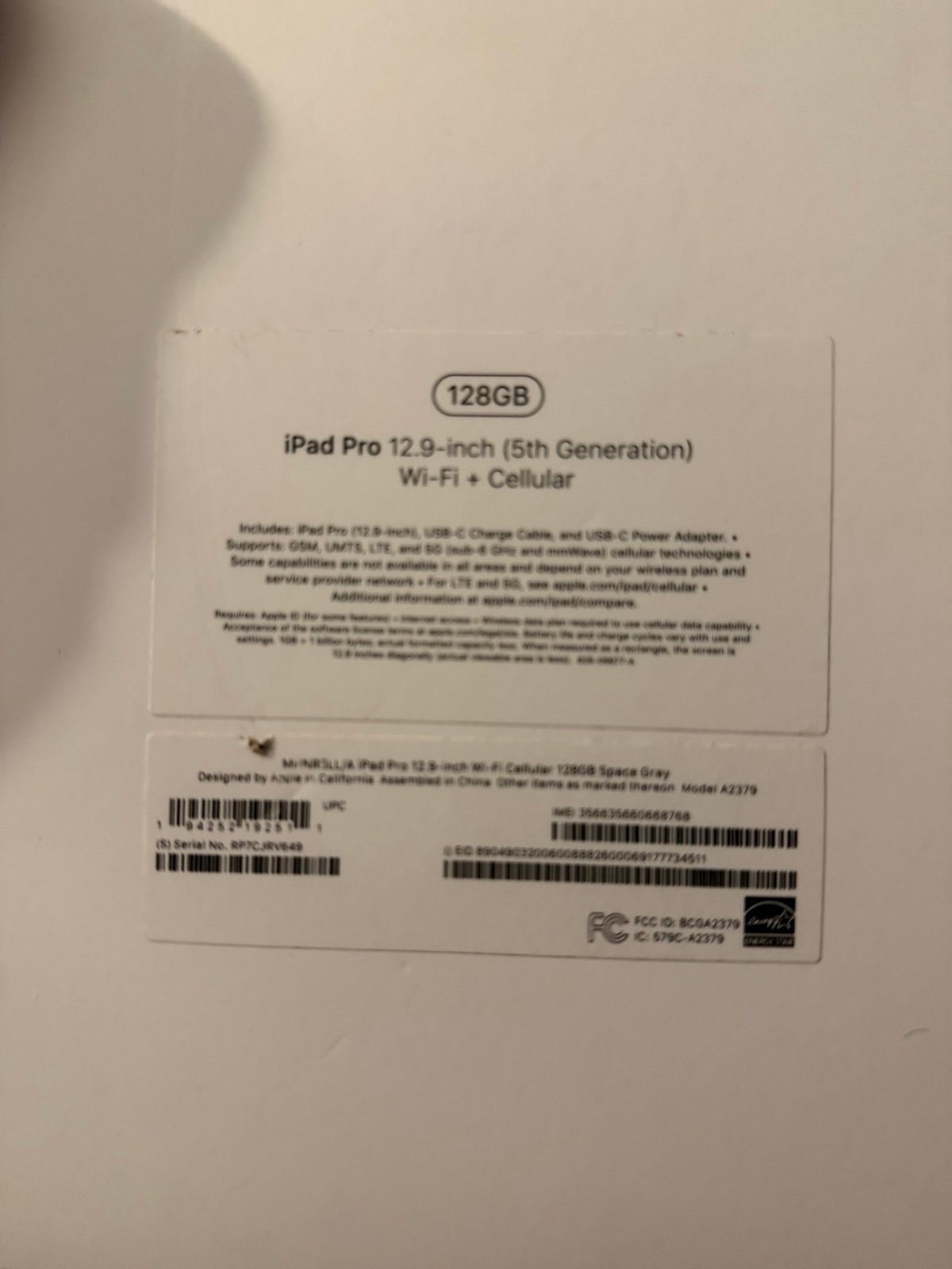 iPad Pro 12.9 128gb 5th Generation WiFi + Cellular Verizon 2T99