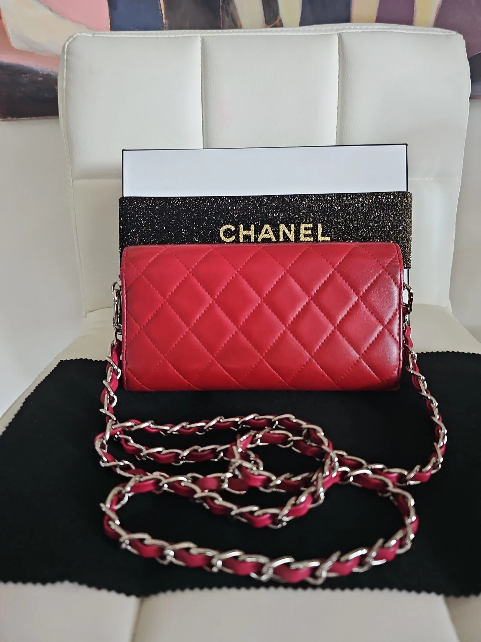 CHANEL Burgundy Lambskin Quilted Long Wallet