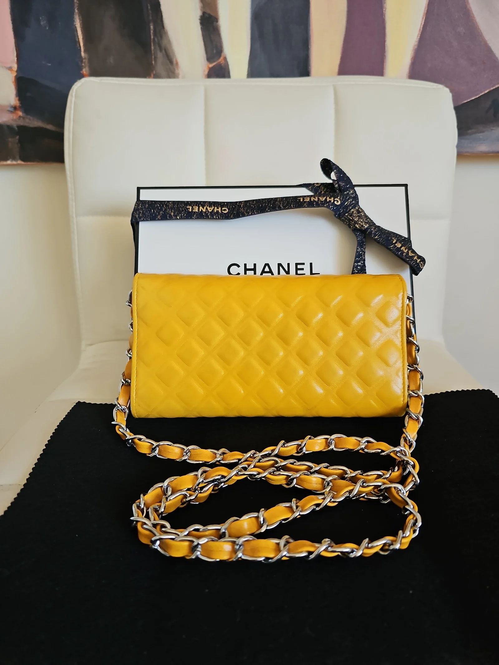CHANEL Yellow Leather CC Long Wallet