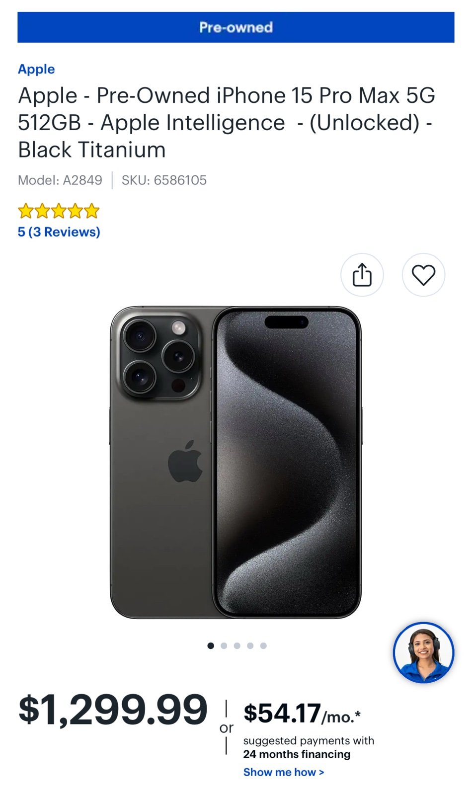 iPhone 15 Pro Max 512GB Black Titanium 7A52