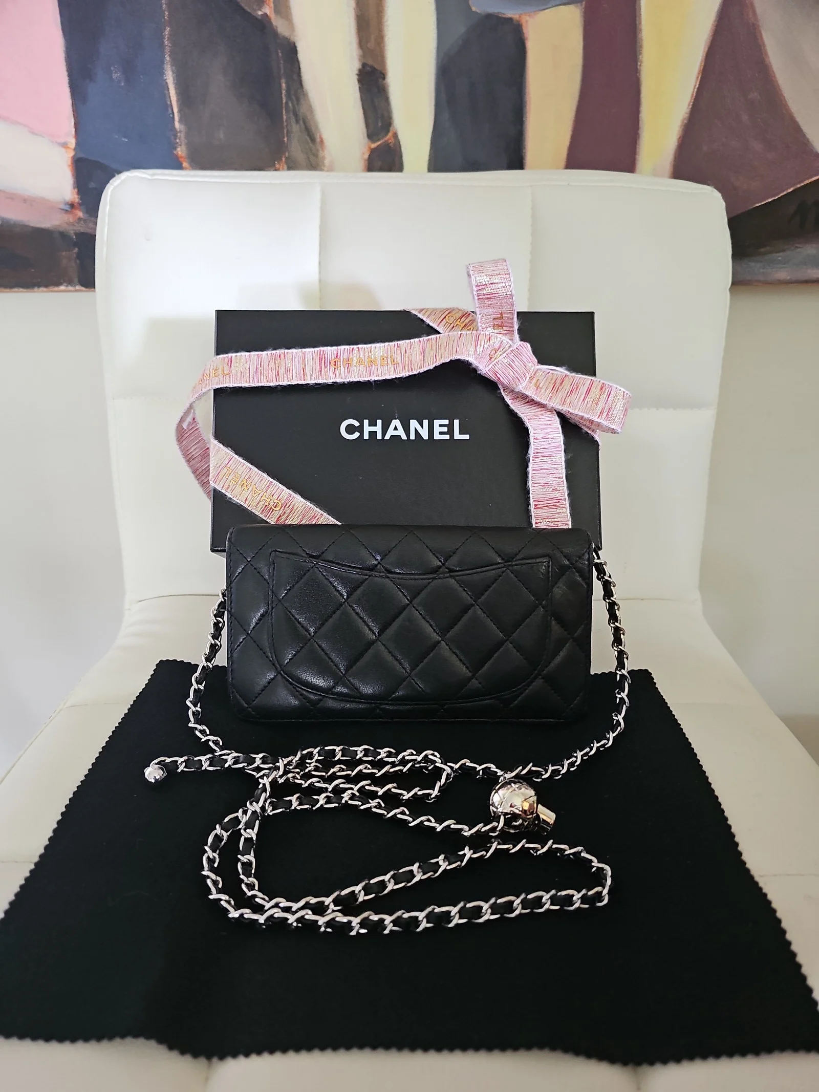 CHANEL Black Lambskin Matelasse Wallet