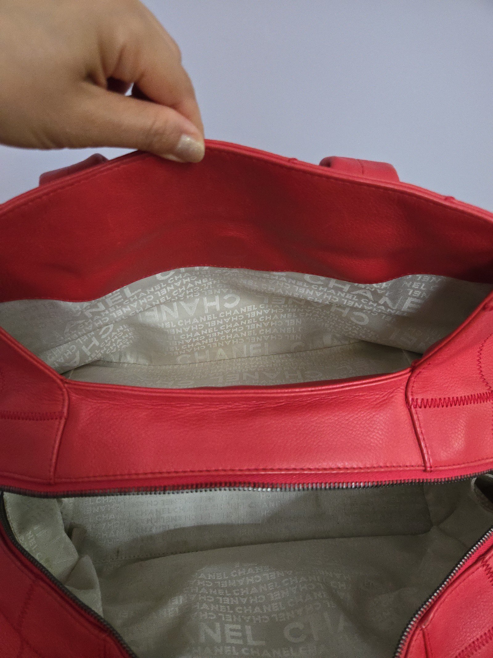 Vintage Chanel RED Square Quilted Leather Bowling Satchel