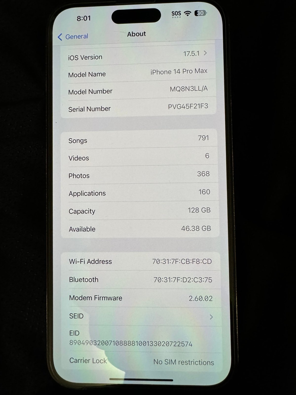 Apple iPhone 14 Pro Max 128 GB in Space Black for Unlocked 8P92