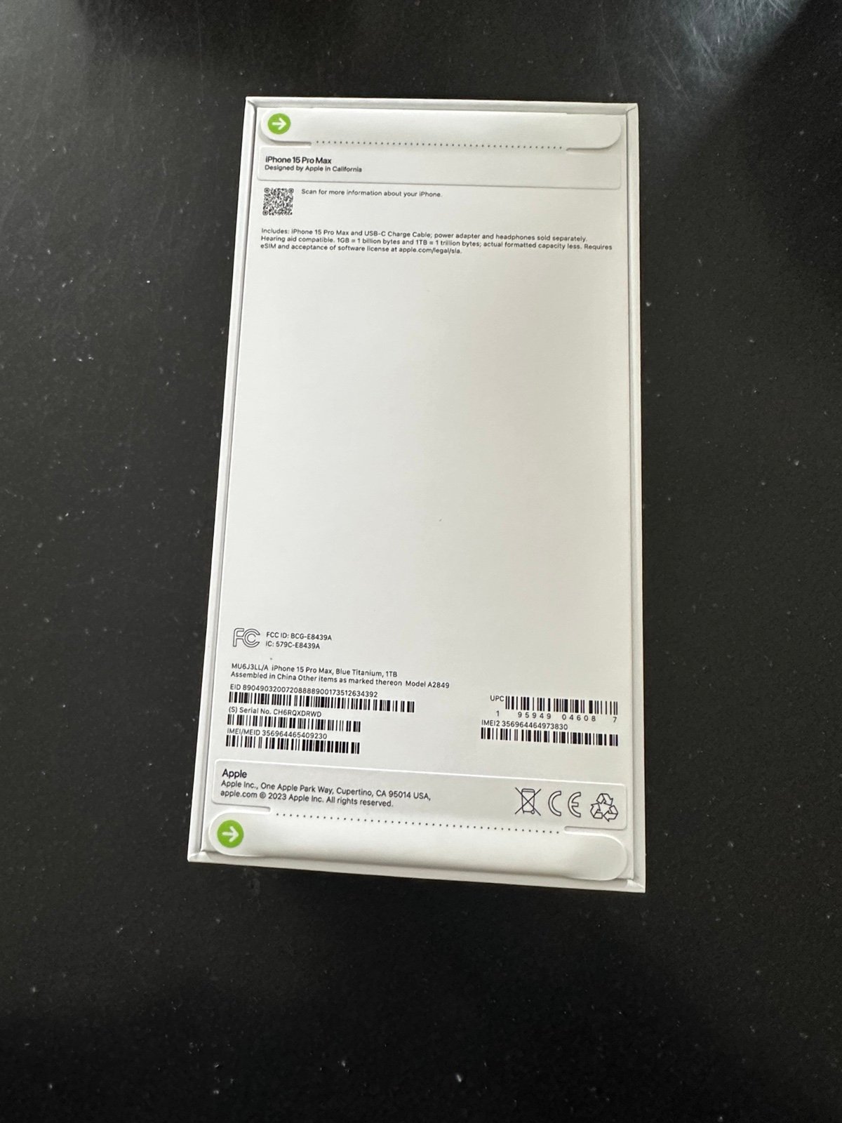 APPLE IPHONE 15 PRO MAX ****( 1 TB ) ***** BLUE TITANIUM ATT NEW SEALED 3J97