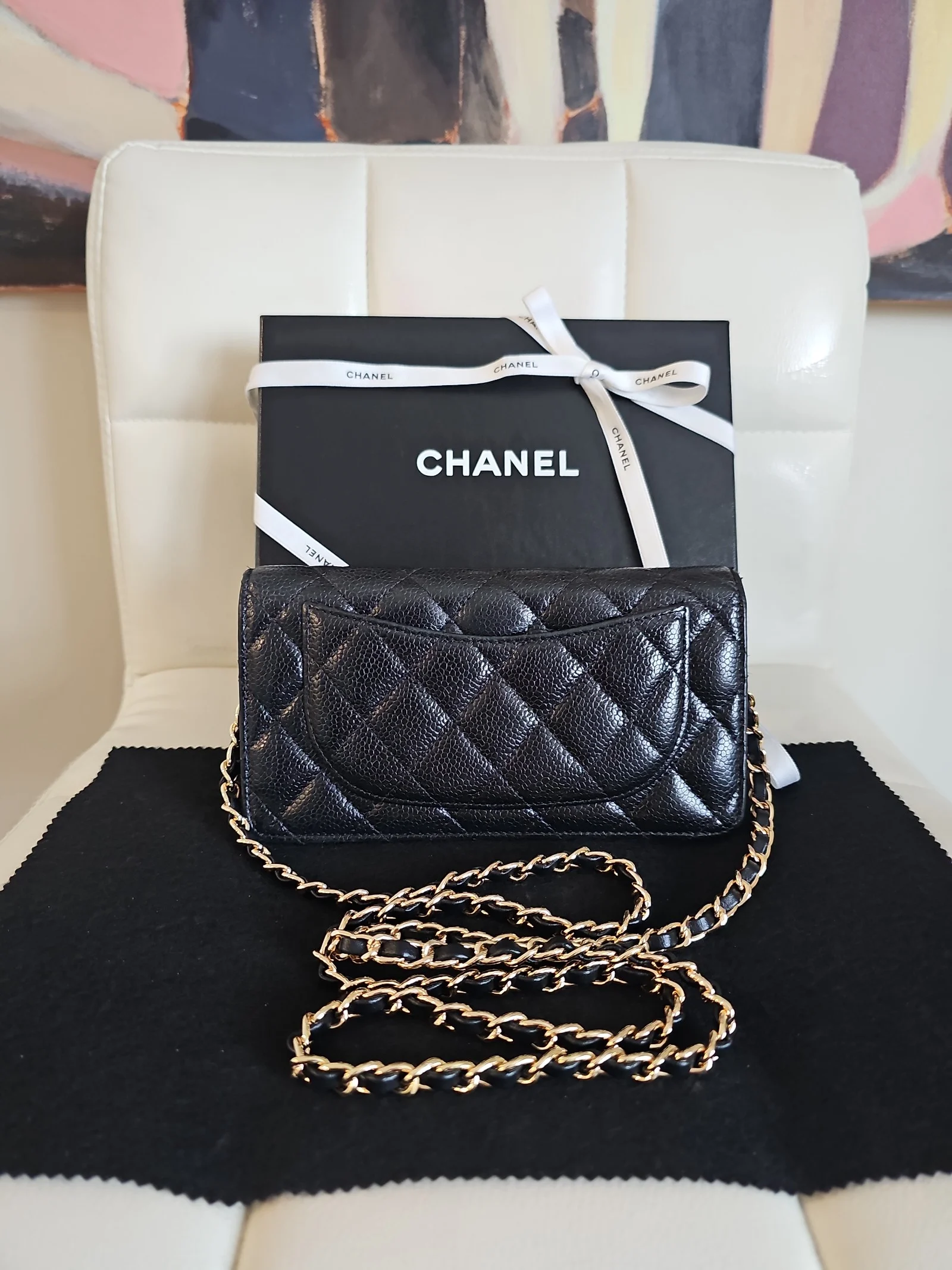 CHANEL Black Caviar Leather Quilted Wallet