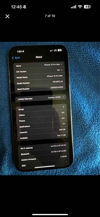 Apple iPhone 15 Pro Max - 256gb - Spectrum Network- Pristine Condition 5D81