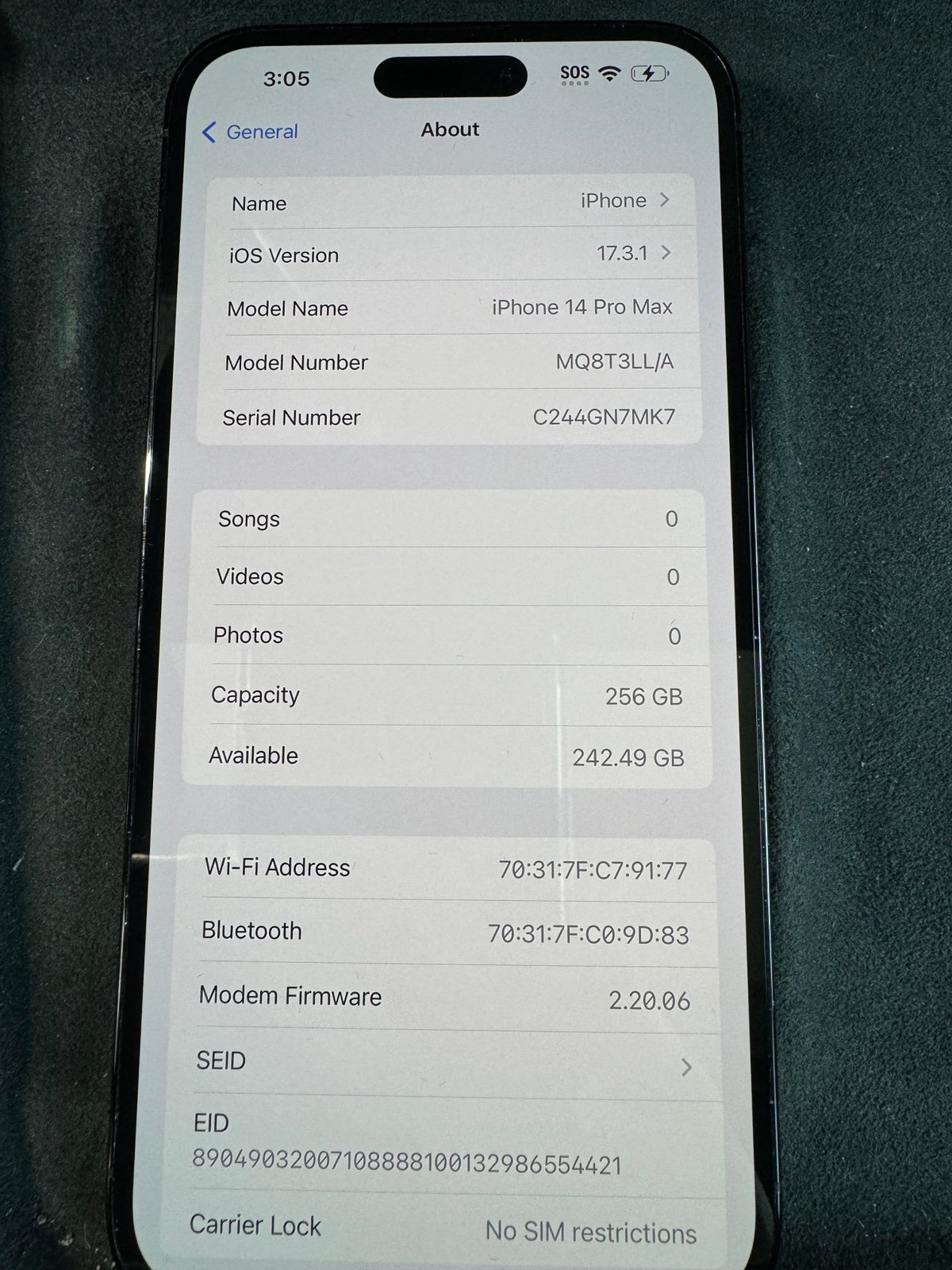 Apple iPhone 14 Pro Max 256 GB 6W17