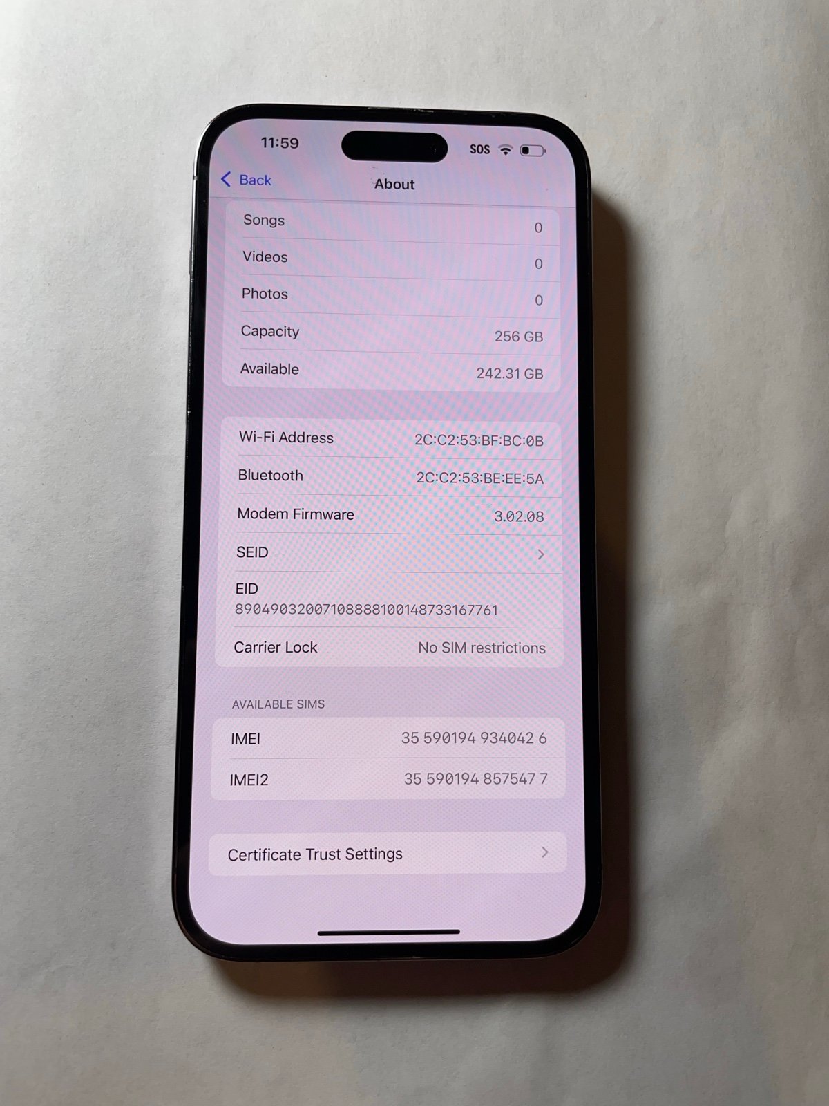iPhone 14 Pro Max 256Gb Unlocked 9A55